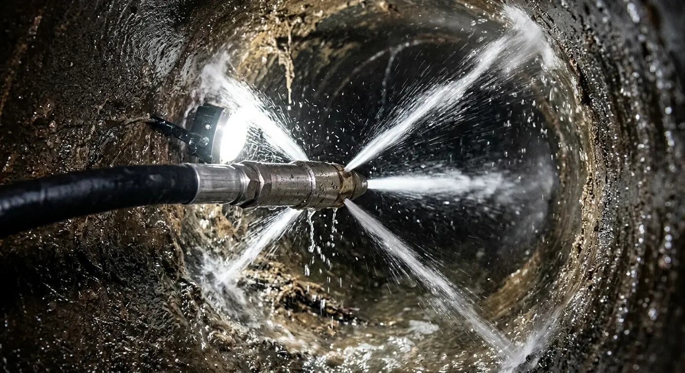 High-pressure hydro jetting nozzle cleaning sewer pipe for Trenchless Sewer Repair in Seven Hills